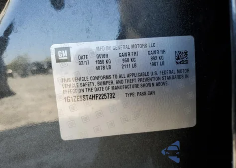 2017 Chevrolet Malibu Lt z USA, uszkodzony, nr VIN 1G1ZE5ST4HF225732